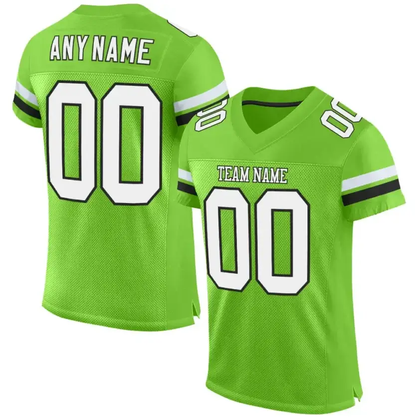Custom Neon Green Mesh Football Jersey with White-Black
