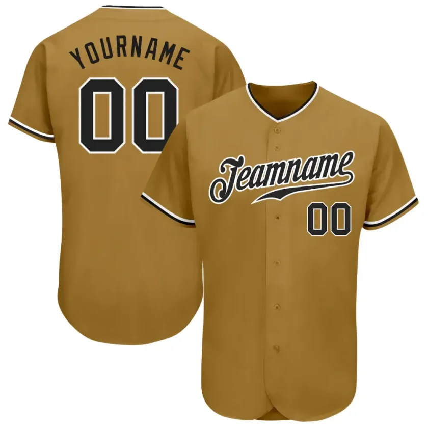 Custom Old Gold Baseball Jersey with Black White