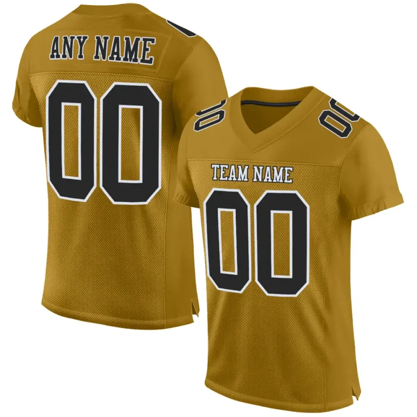 Custom Old Gold Mesh Football Jersey with Black