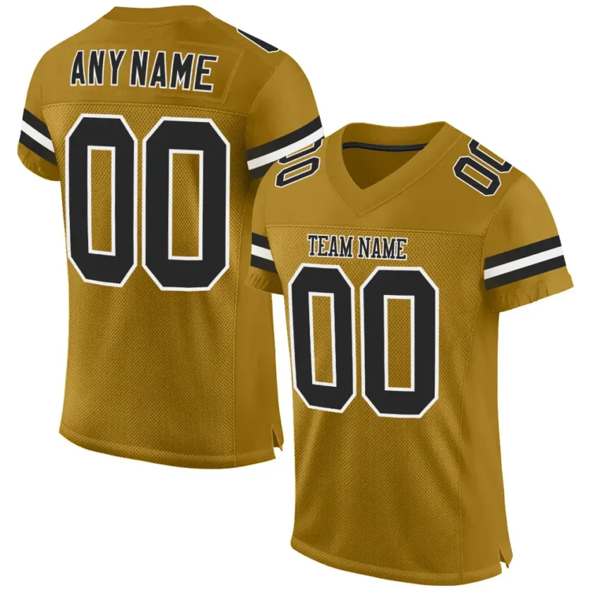 Custom Old Gold Mesh Football Jersey with Black White