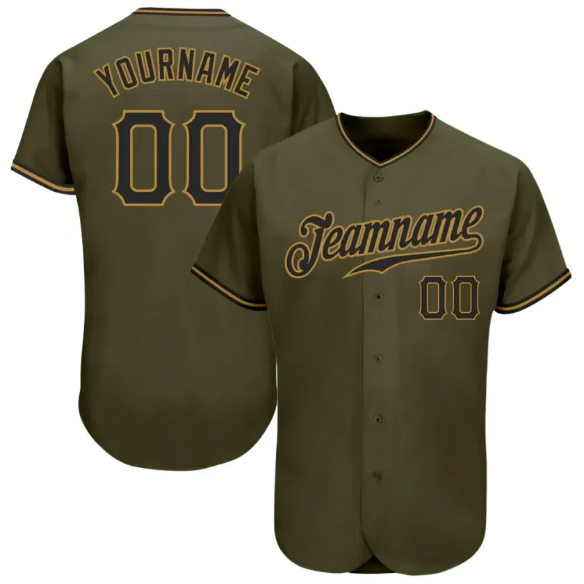 Custom Olive Baseball Jersey with Black Old Gold