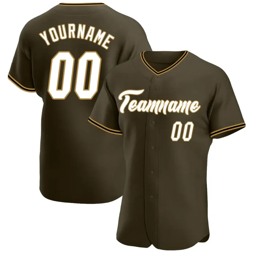 Custom Olive Baseball Jersey with White Old Gold 3