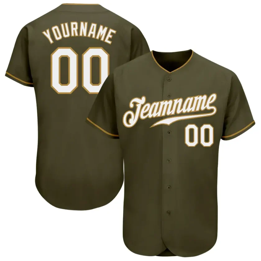 Custom Olive Baseball Jersey with White Old Gold