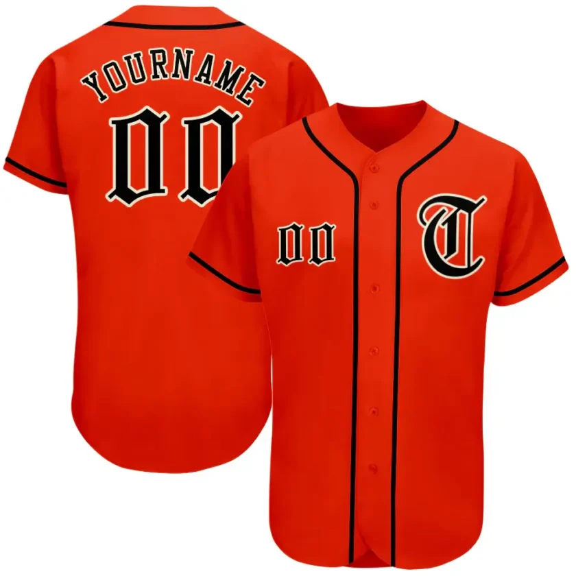 Custom Orange Baseball Jersey with Black Cream 3