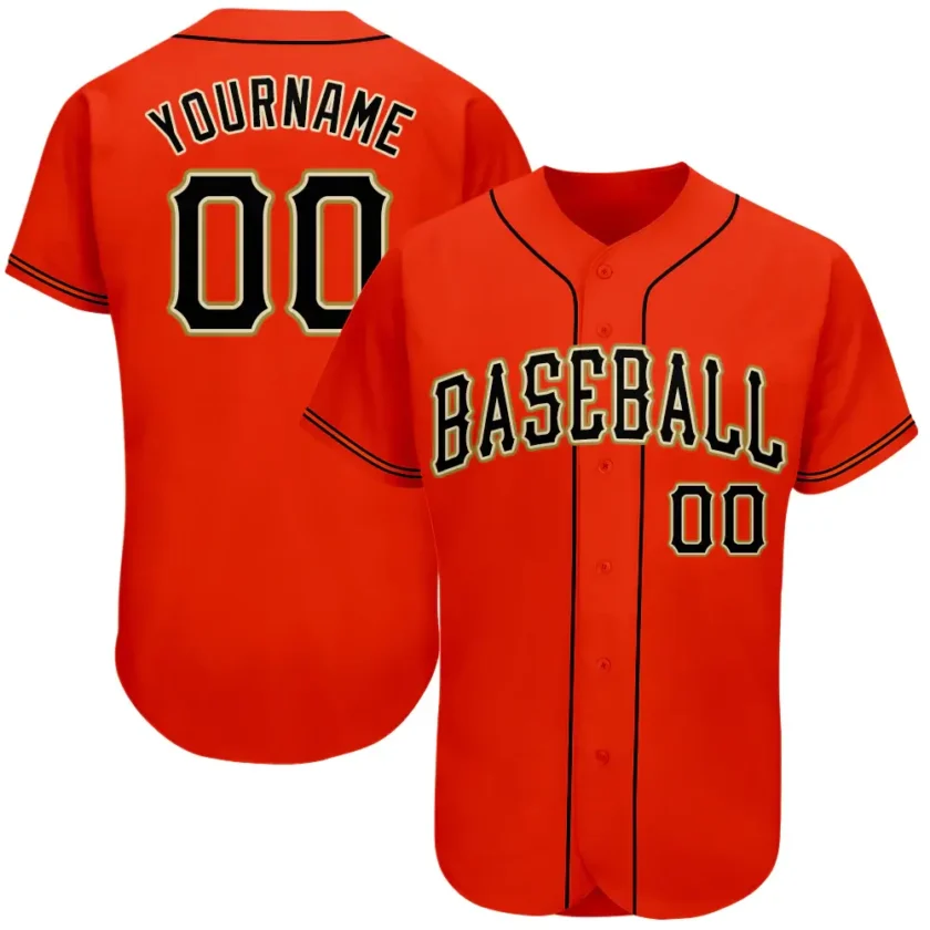 Custom Orange Baseball Jersey with Black Old Gold 3