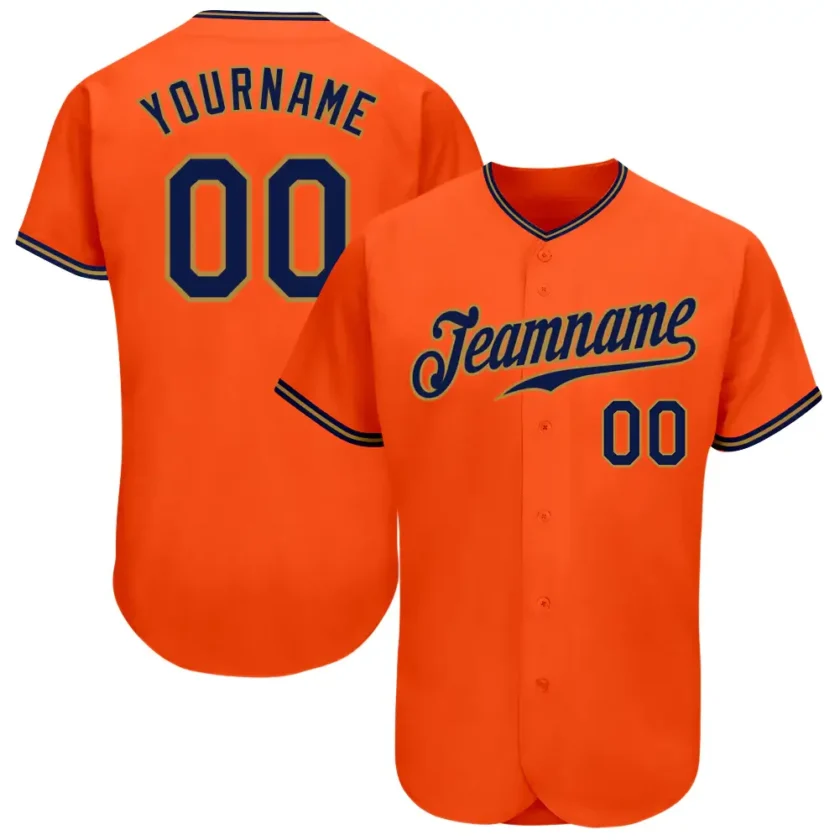Custom Orange Baseball Jersey with Navy Old Gold