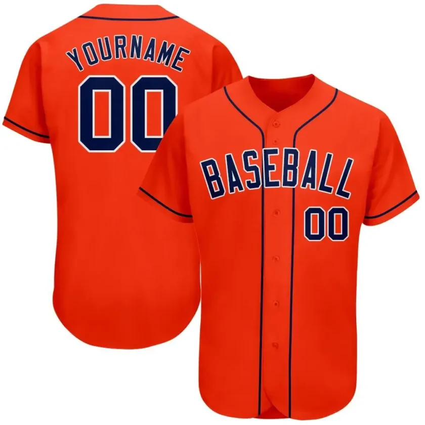 Custom Orange Baseball Jersey with Navy White 3