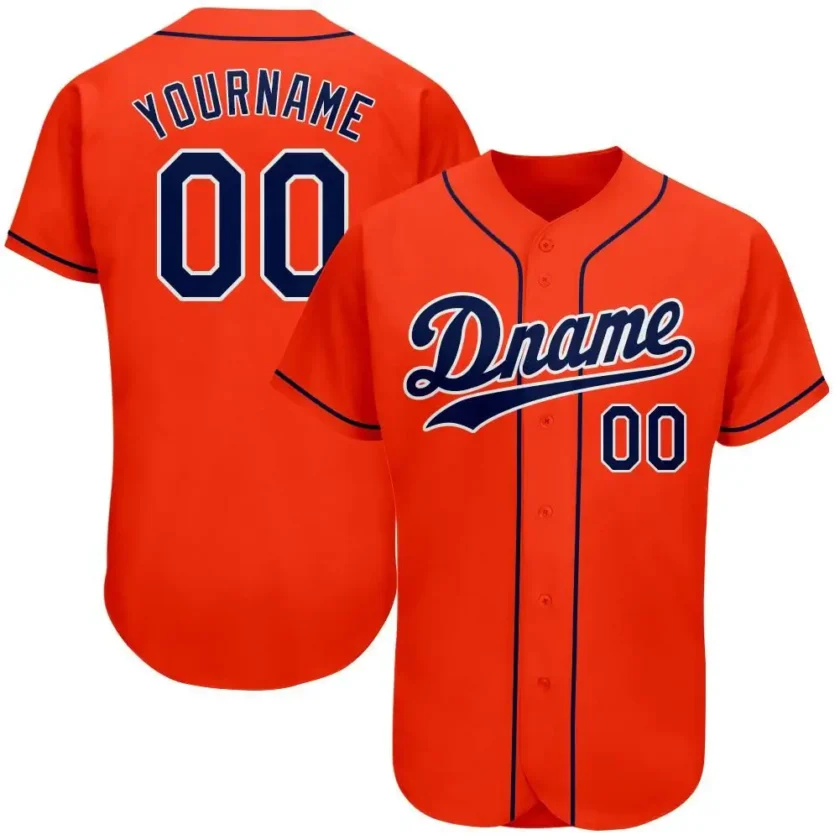 Custom Orange Baseball Jersey with Navy White 4