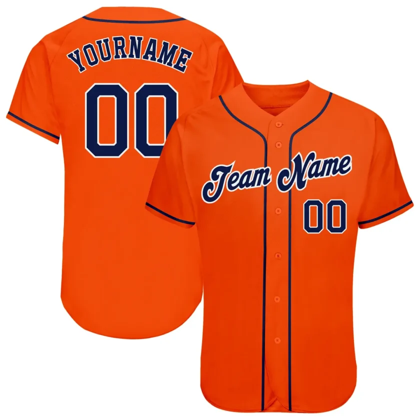 Custom Orange Baseball Jersey with Navy White 5