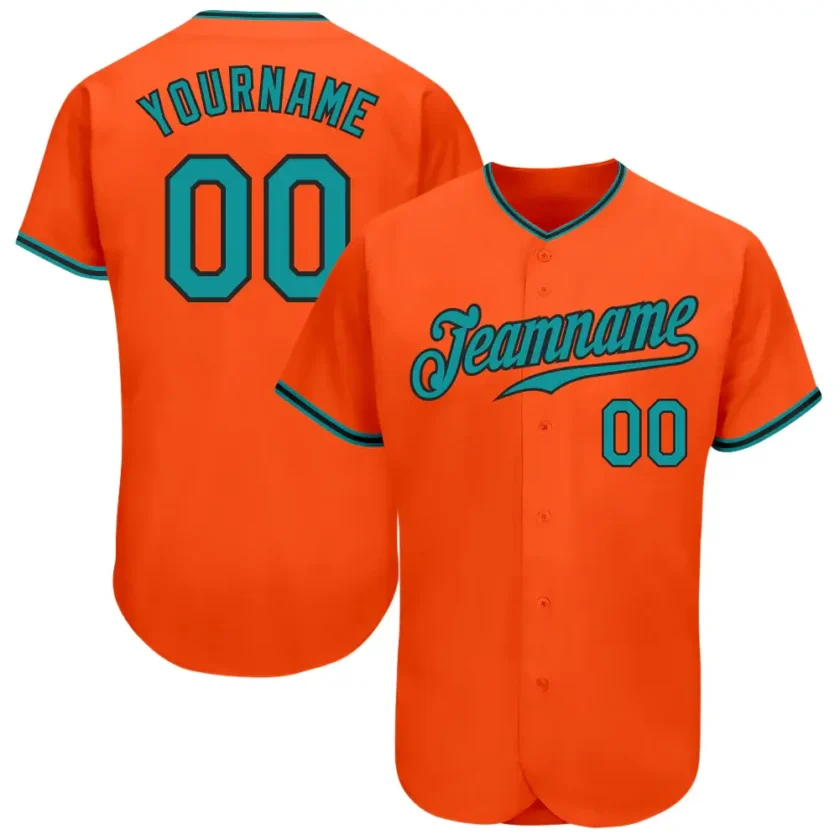 Custom Orange Baseball Jersey with Teal Black