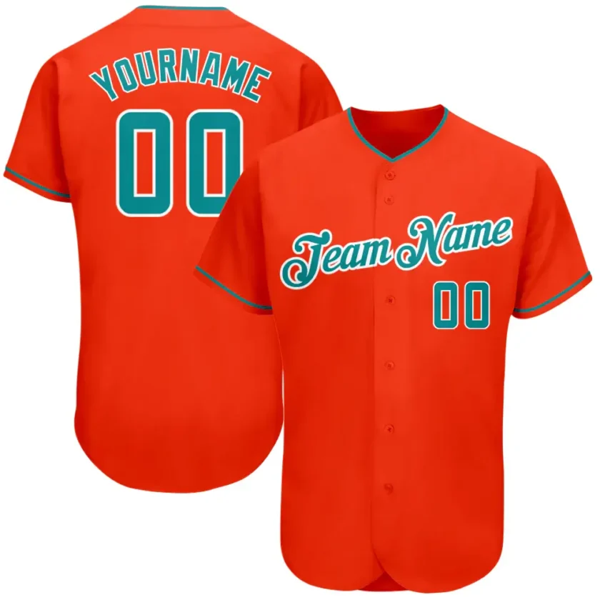 Custom Orange Baseball Jersey with Teal White
