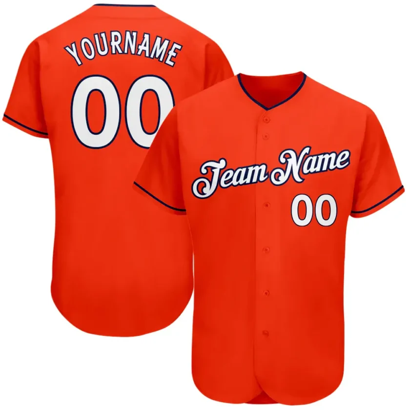 Custom Orange Baseball Jersey with White Navy 3