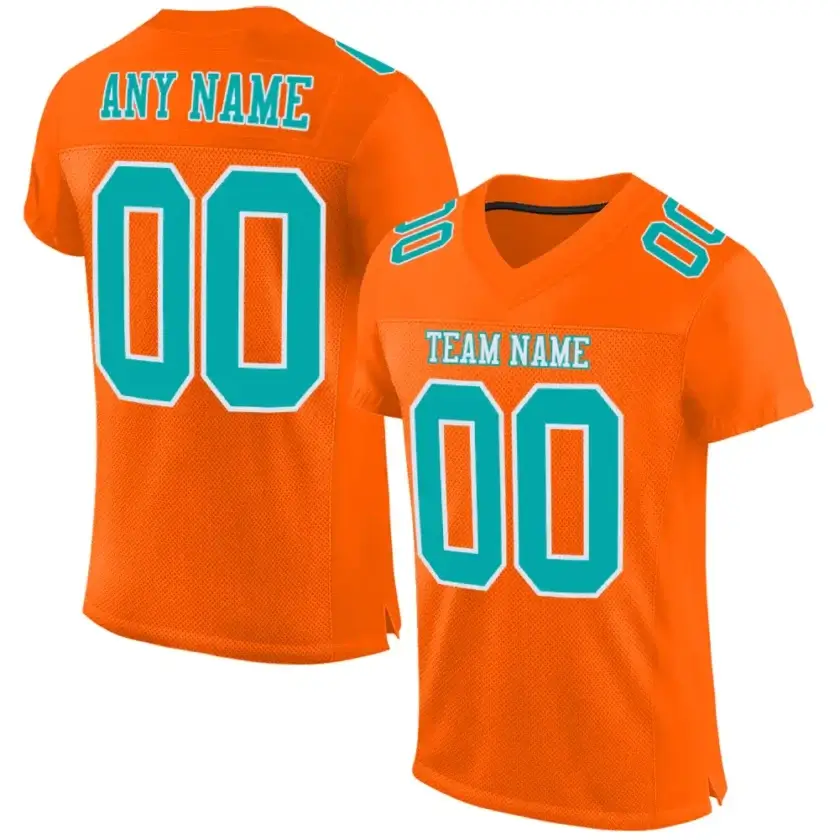 Custom Orange Mesh Football Jersey with Aqua