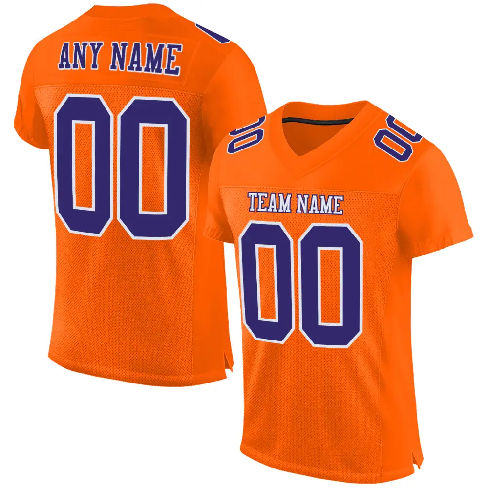 Custom Orange Mesh Football Jersey with Purple