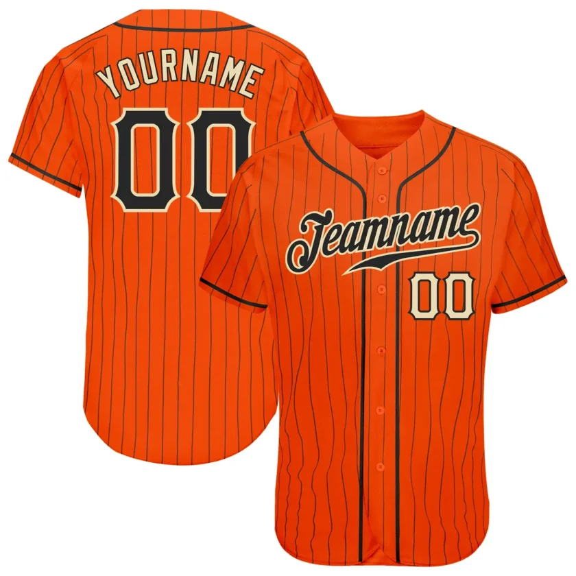 Custom Orange Pinstripe Baseball Jersey with Black Cream