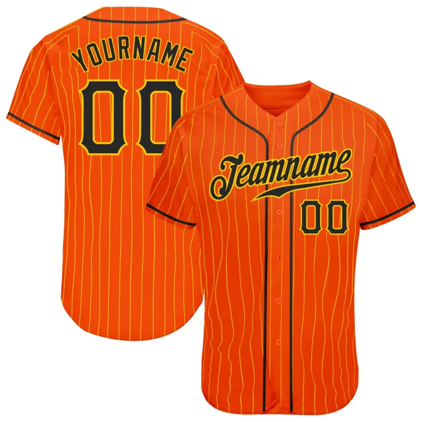 Custom Orange Pinstripe Baseball Jersey with Black Gold