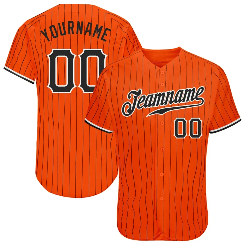 Custom Orange Pinstripe Baseball Jersey with Black White