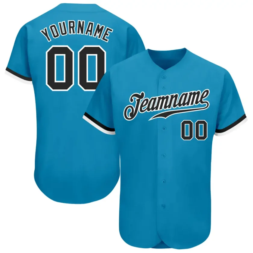 Custom Panther Blue Baseball Jersey with Black White