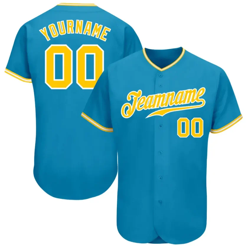 Custom Panther Blue Baseball Jersey with Gold White