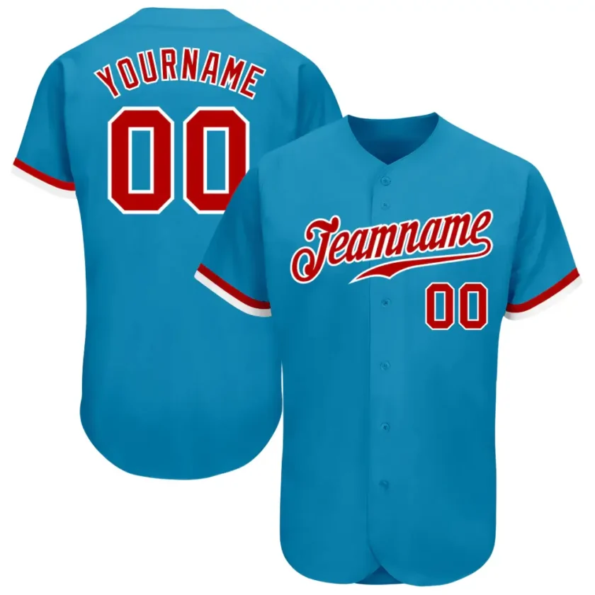 Custom Panther Blue Baseball Jersey with Red White