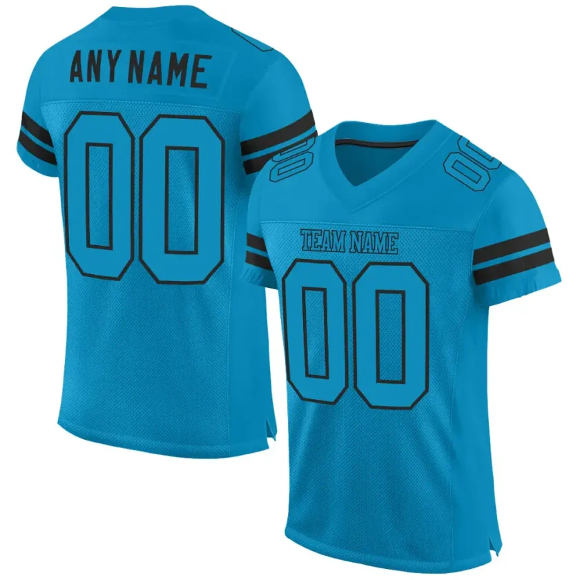 Custom Panther Blue Mesh Football Jersey with Black