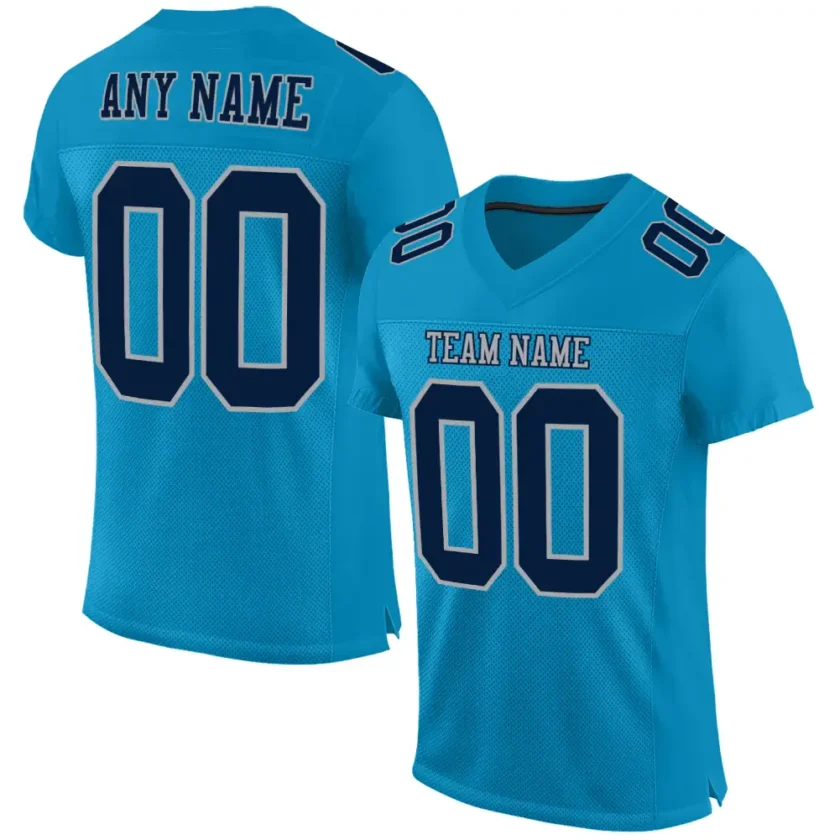 Custom Panther Blue Mesh Football Jersey with Navy