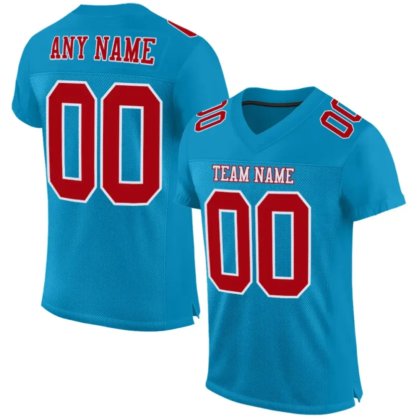 Custom Panther Blue Mesh Football Jersey with Red