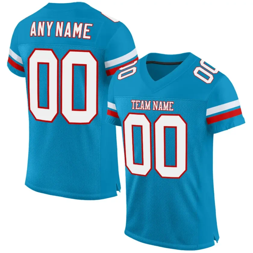 Custom Panther Blue Mesh Football Jersey with White Red