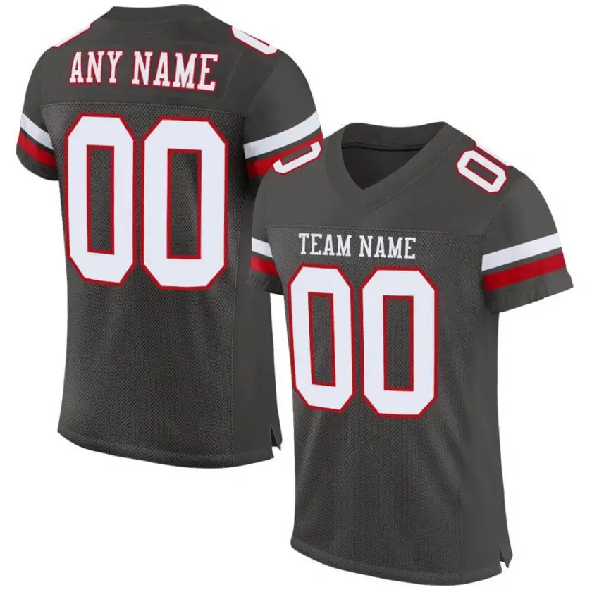 Custom Pewter Mesh Football Jersey with White-Red