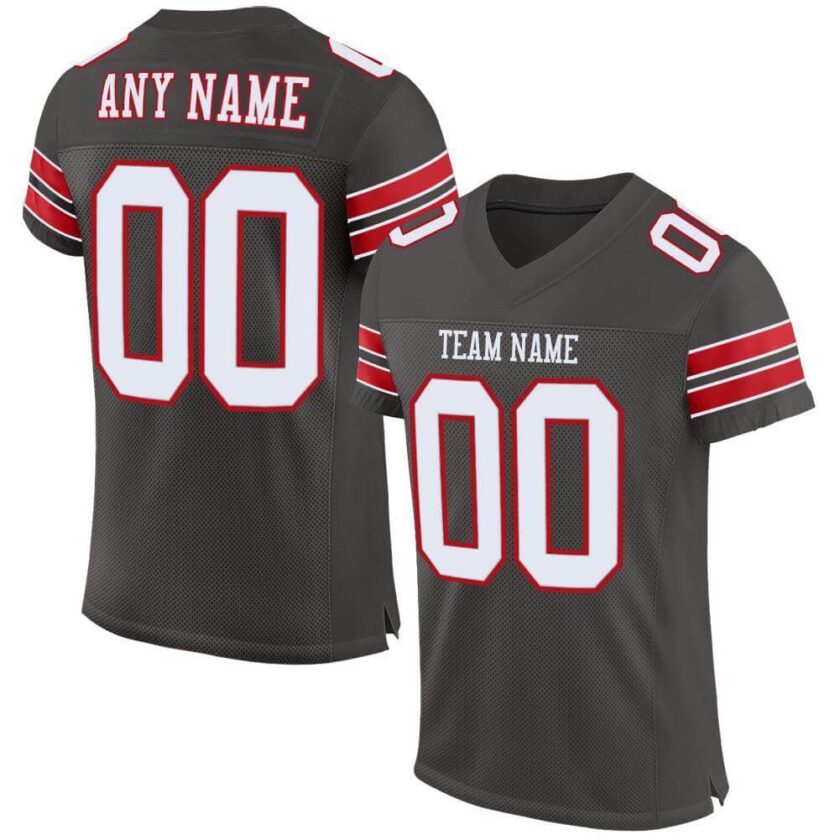 Custom Pewter Mesh Football Jersey with White Red