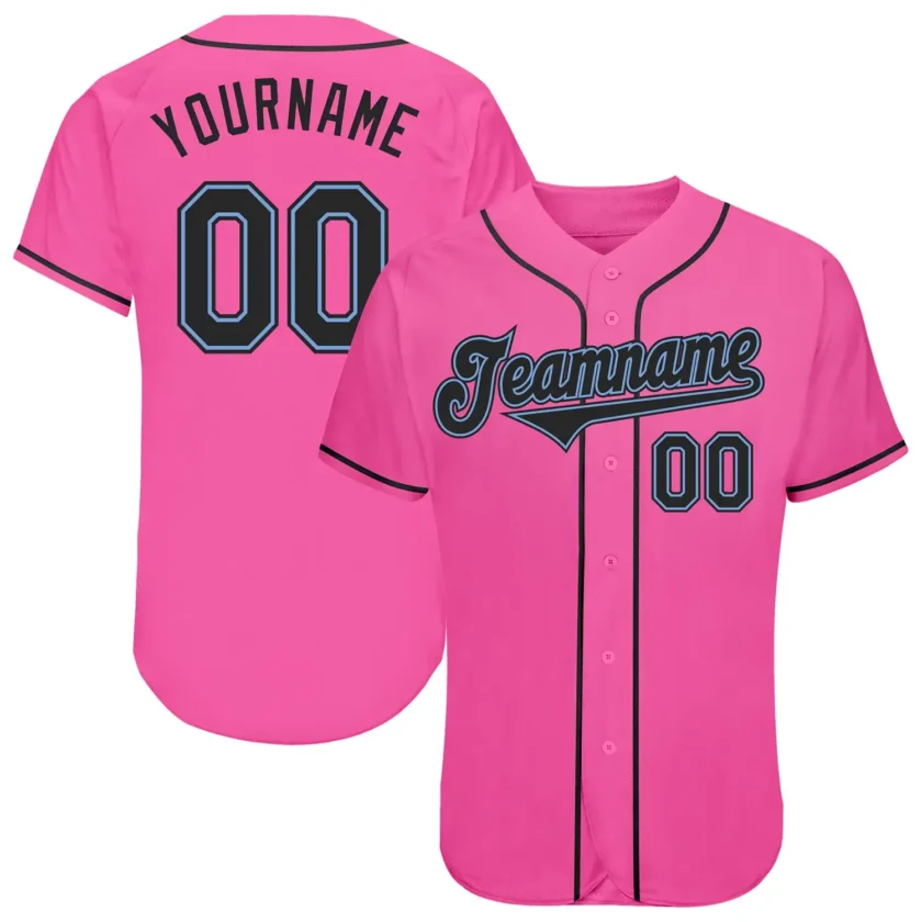 Custom Pink Baseball Jersey with Black Light Blue