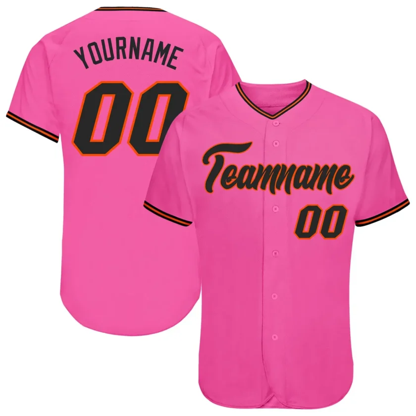 Custom Pink Baseball Jersey with Black Orange