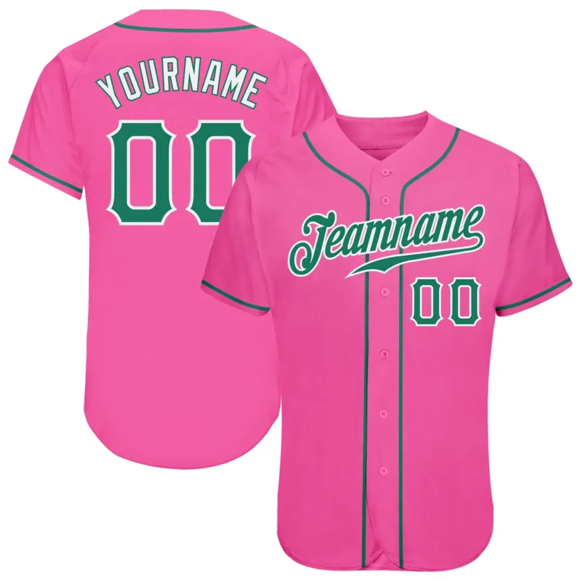 Custom Pink Baseball Jersey with Kelly Green White