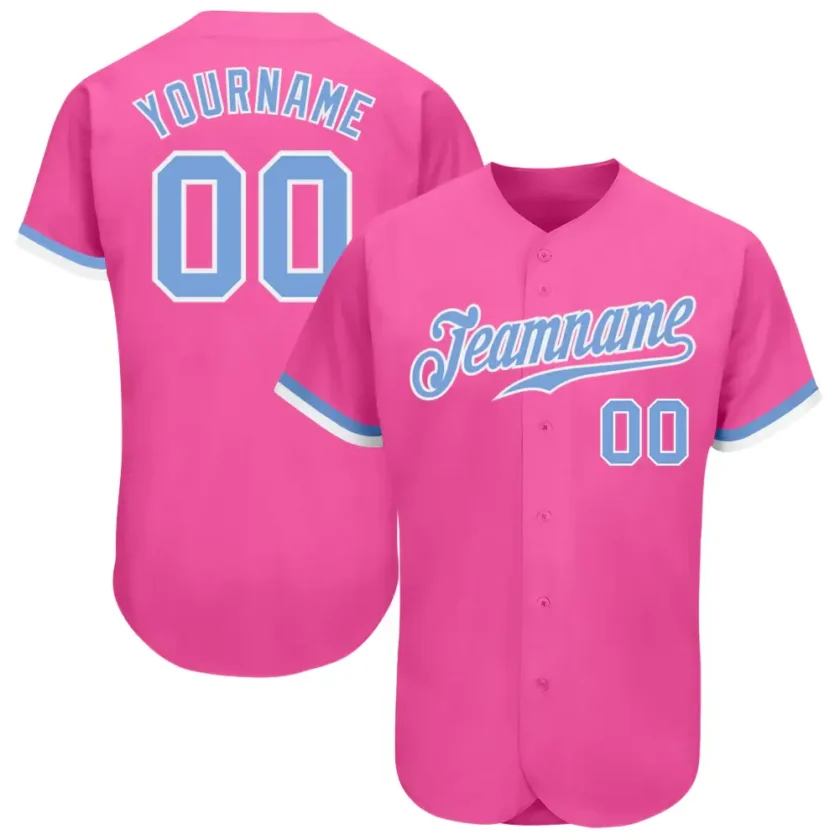 Custom Pink Baseball Jersey with Light Blue White