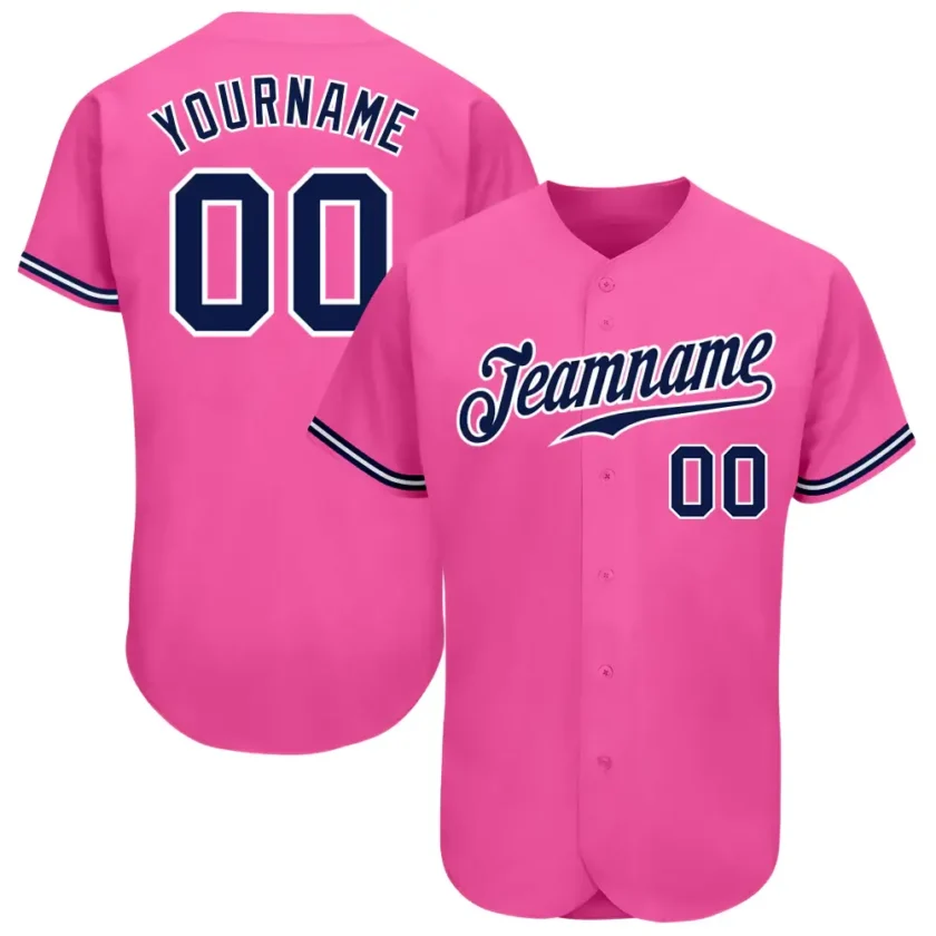 Custom Pink Baseball Jersey with Navy White