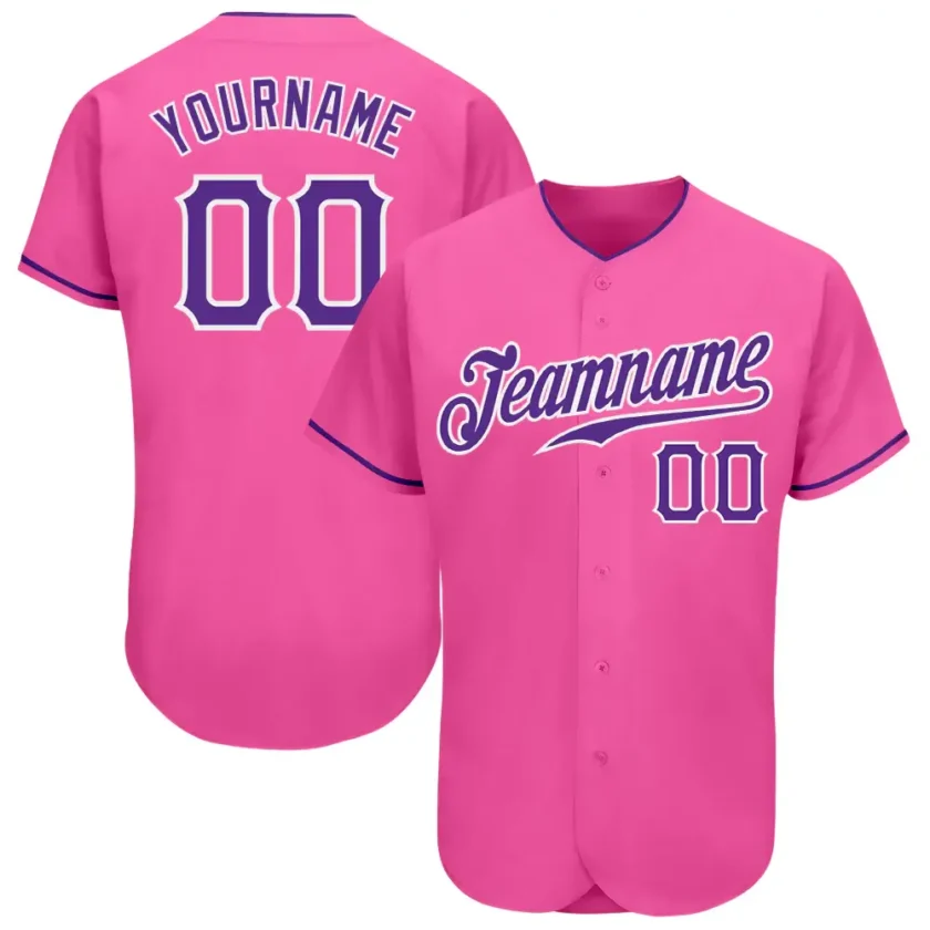 Custom Pink Baseball Jersey with Purple White