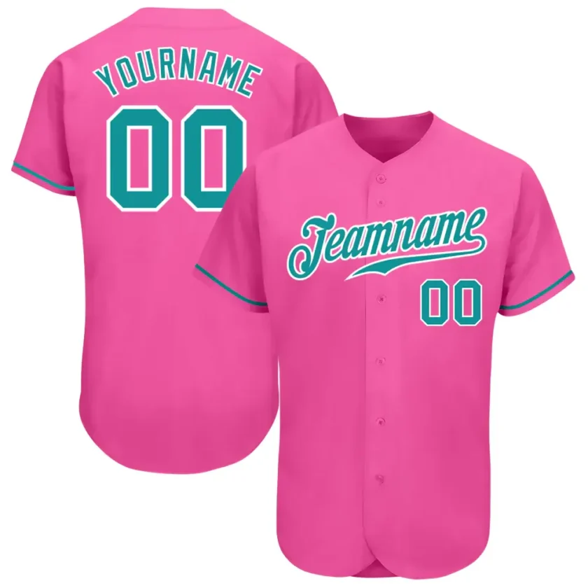 Custom Pink Baseball Jersey with Teal White