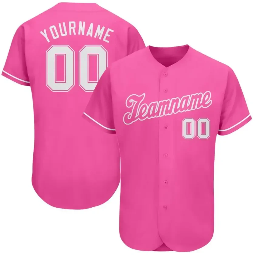 Custom Pink Baseball Jersey with White 3