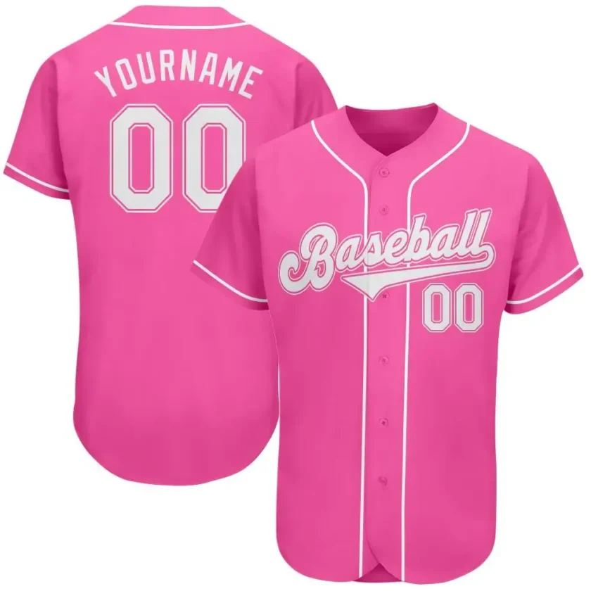 Custom Pink Baseball Jersey with White 4