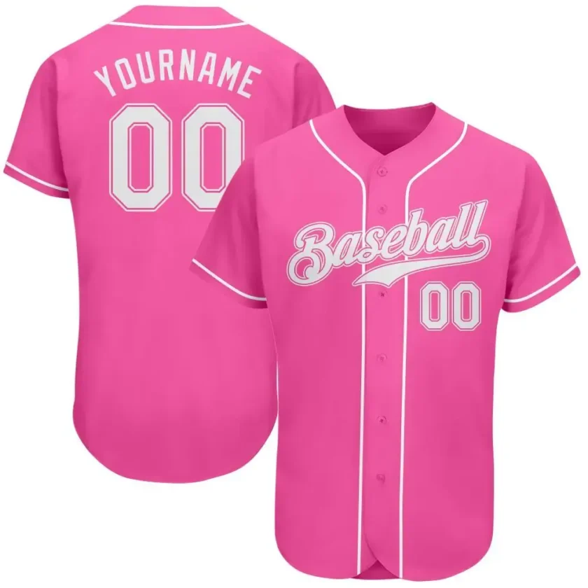 Custom Pink Baseball Jersey with White 5