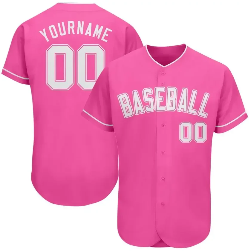 Custom Pink Baseball Jersey with White 6