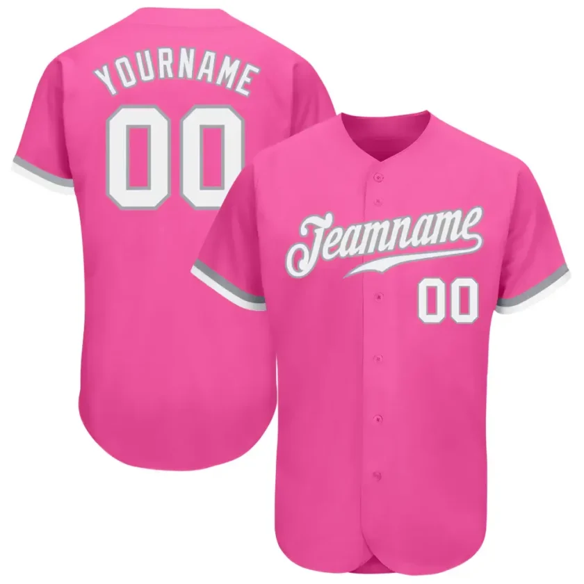 Custom Pink Baseball Jersey with White Gray
