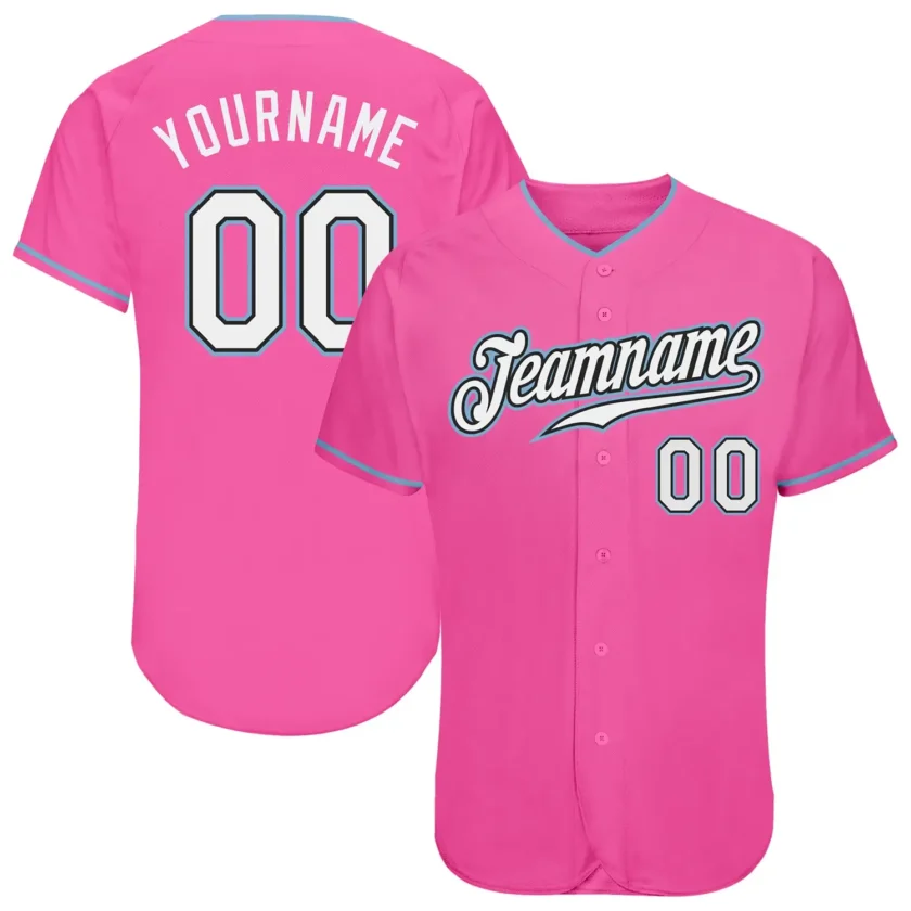 Custom Pink Baseball Jersey with White Light Blue 3