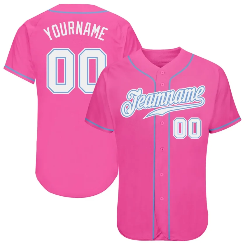 Custom Pink Baseball Jersey with White Light Blue
