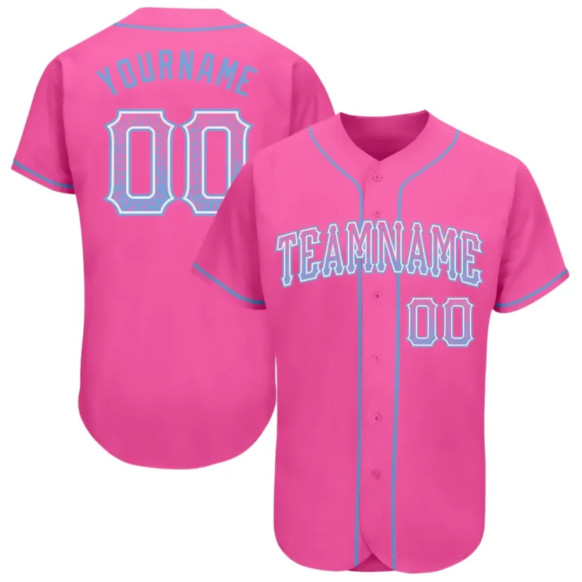 Custom Pink Drift Fashion Baseball Jersey with Light Blue White