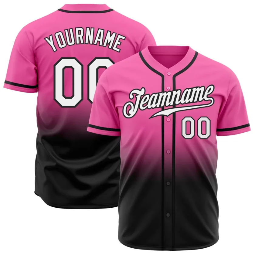 Custom Pink Fade Fashion Baseball Jersey with White Black