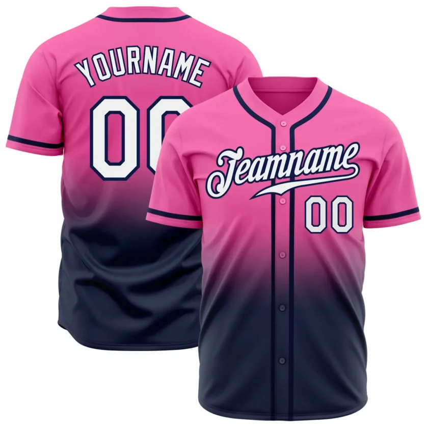 Custom Pink Fade Fashion Baseball Jersey with White Navy