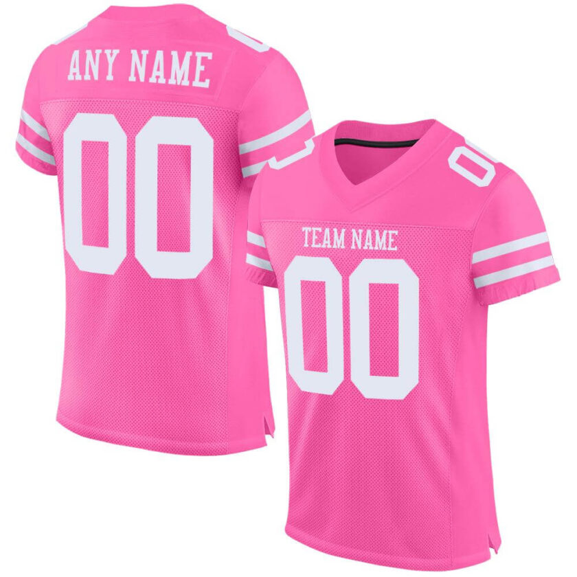 Custom Pink Mesh Football Jersey with White