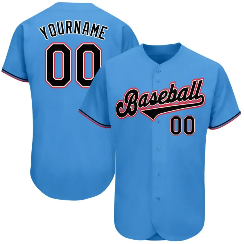 Custom Powder Blue Baseball Jersey with Black Orange 3