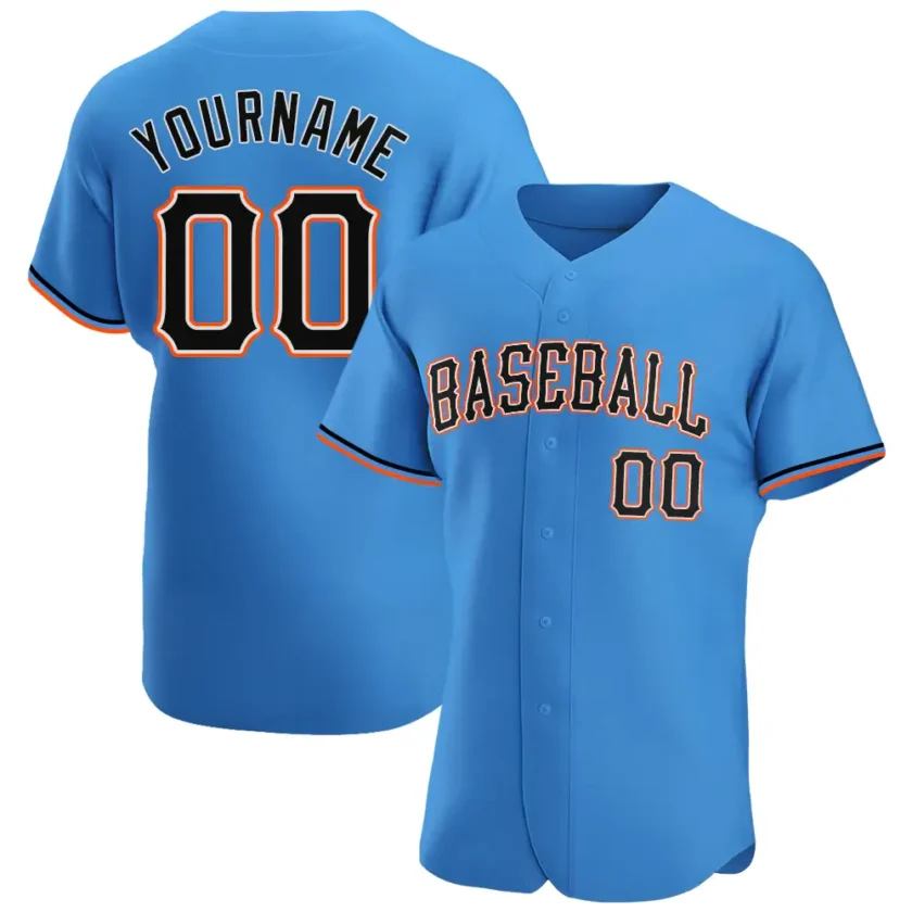 Custom Powder Blue Baseball Jersey with Black Orange